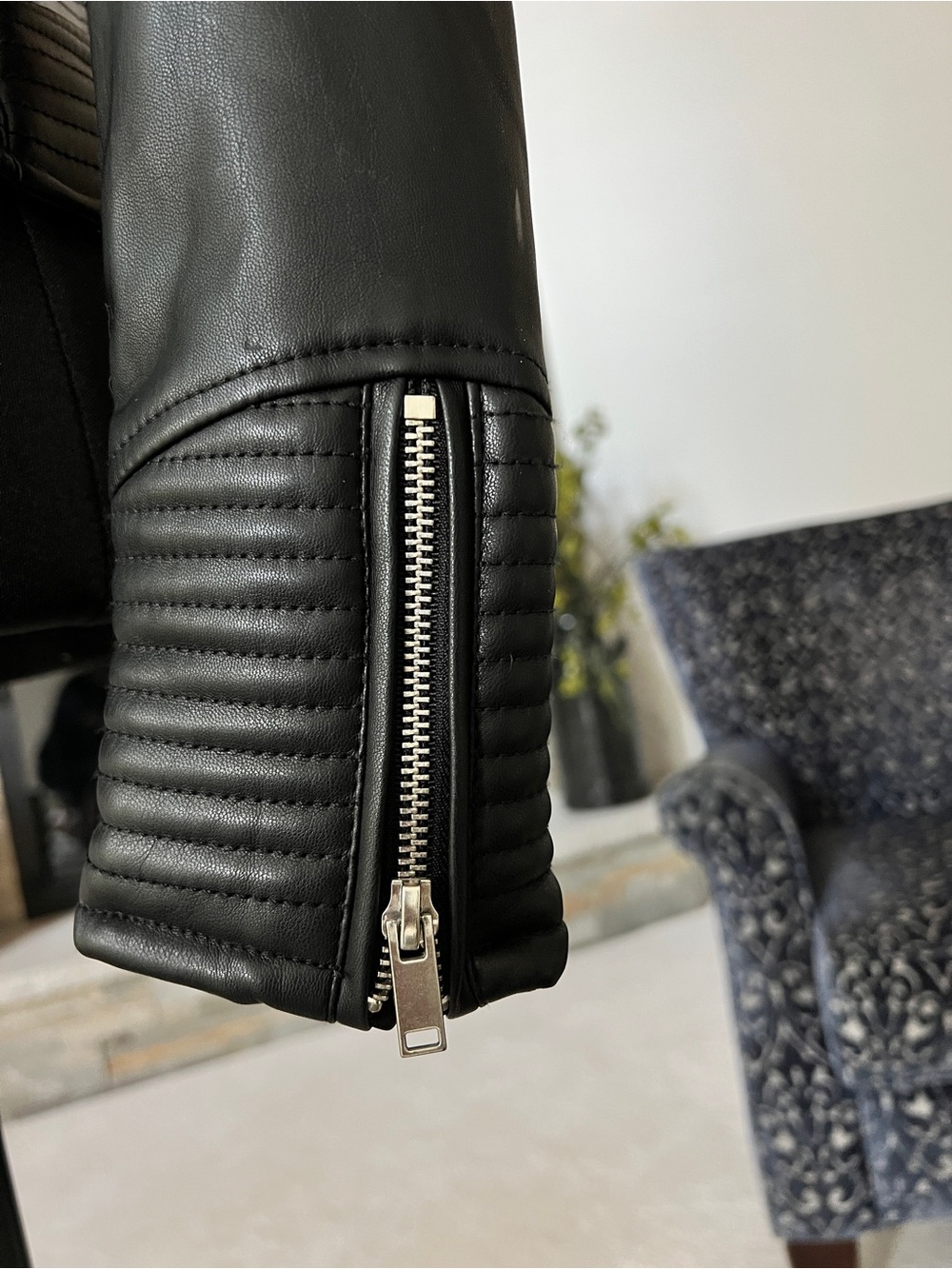 Bar III Black Faux Leather Moto Jacket with Silver Zippers - Picture 6 of 13